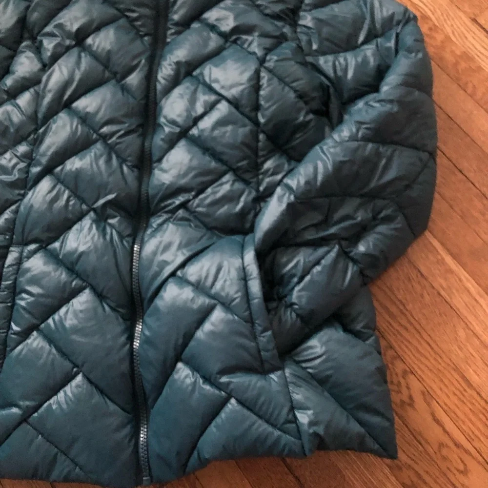 LONDON FOG Light weight packable down coat womens medium teal removable hood - Picture 4 of 9